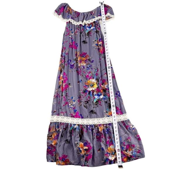 Umgee Women’s‎ Small Floral Ruffle Crochet Off Shoulder Long Maxi Dress Boho - Picture 7 of 9